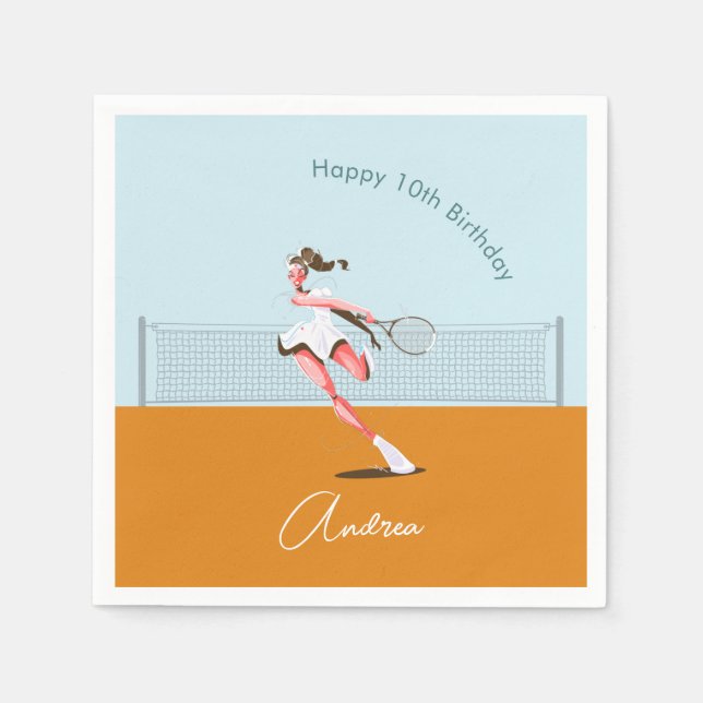Flickans tennis Player Birthday Tecknad Illustrati Pappersservett (Framsidan)