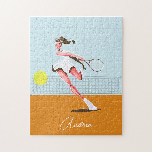 Flickans tennis Player-Tecknad Illustration & Namn Pussel (Vertikal)