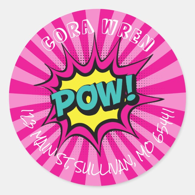 Flickans Toppen Hero-adressetikett Runt Klistermärke (Framsida)