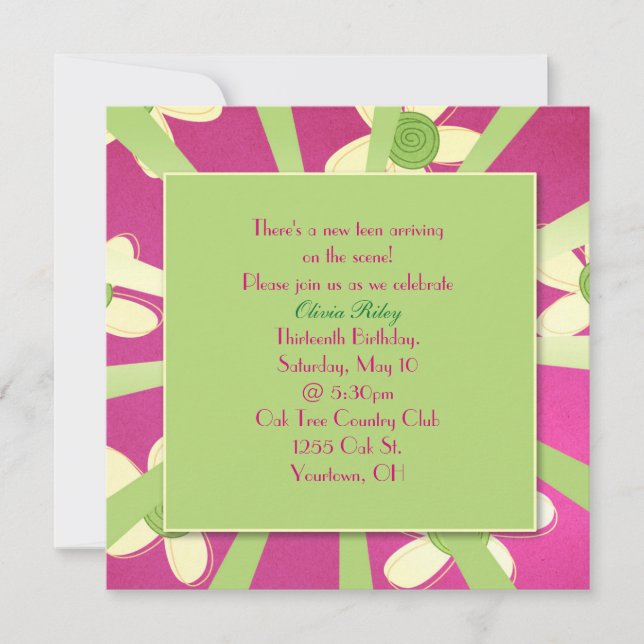 Flickans trettonde Födelsedagsfest Inbjudningar (Framsida)
