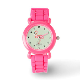 Flickans tropiska vattenfärg Flamingo och Namn Armbandsur