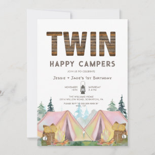 Flickans Twillingar Rustic Lycklig Camper Birthday Inbjudningar