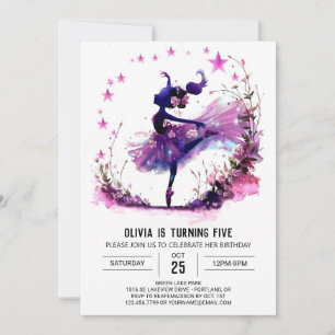 Flickans vattenfärg Ballerina Birthday Inbjudningar