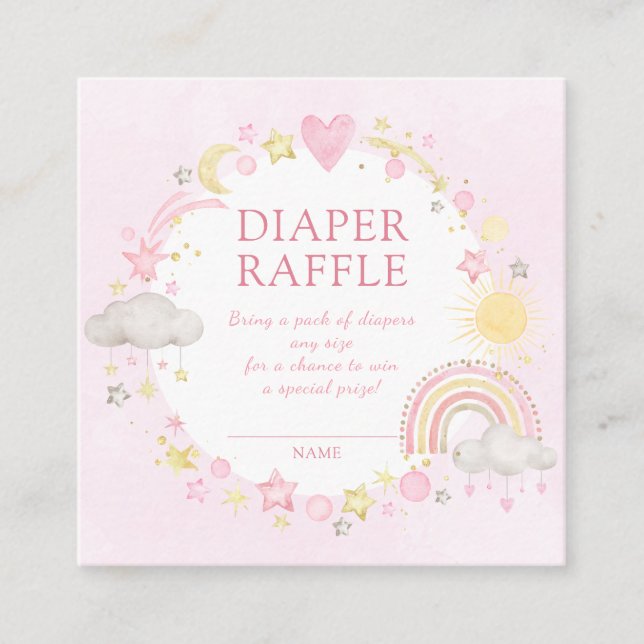 Flickans vattenfärgsregnbåge Diaper Raffle Tilläggskort (Framsida)