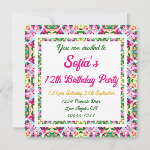 Flickans Vibrant Summer Grönt Bright Rosa Birthday Inbjudningar
