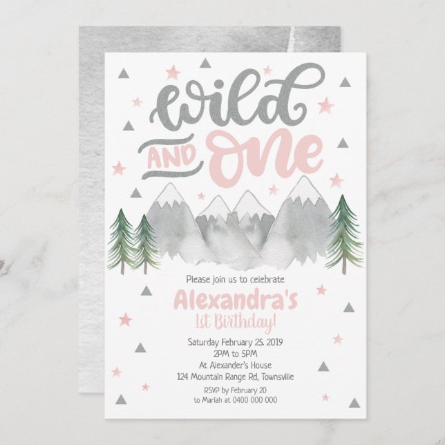 Flickans Vild 1:a födelsedagsinbjudan Inbjudningar (Fram/baksida)