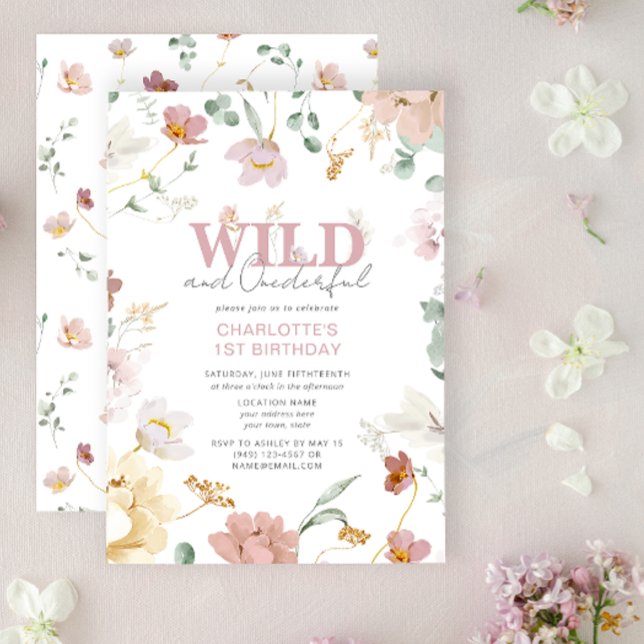Flickans Vild och den nederländske Wildblomman för Inbjudningar (Easily personalize this pretty 1st Birthday Invitation with your unique details for a sweet party)