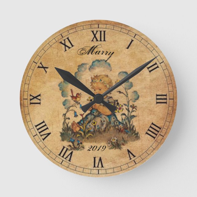 Flickans Vintage Rund Klocka (Framsida)