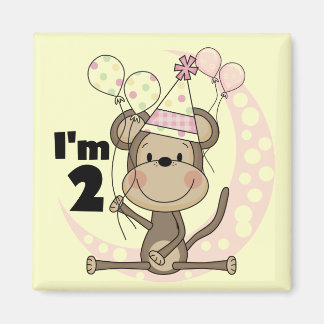 Flickapa i Party Hat 2:a födelsedagen Magnet