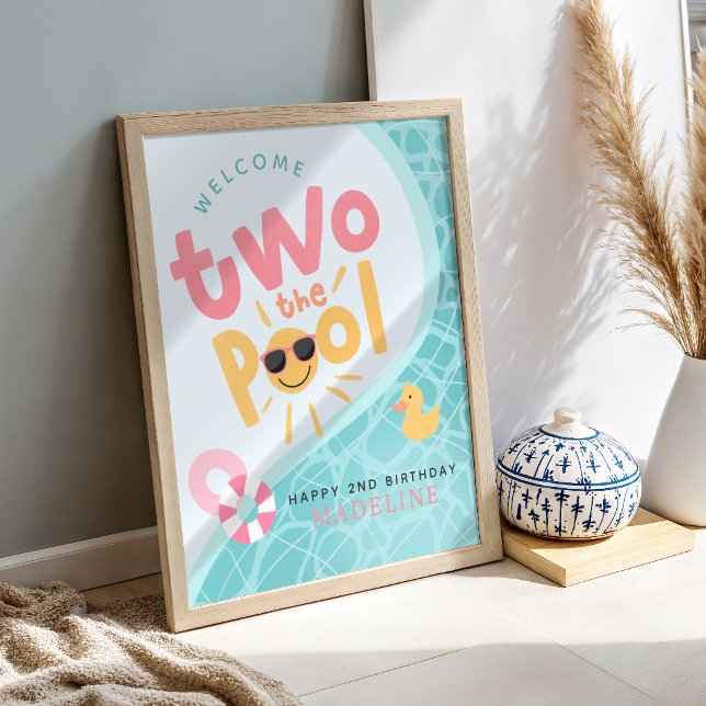 Flickar Två Till Pool Sommar 2-års Födelsedags Häl Poster (Skapare uppladdad)
