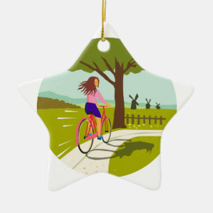 Flickaridningcykeln upp träd cirklar Retro Julgransprydnad Keramik