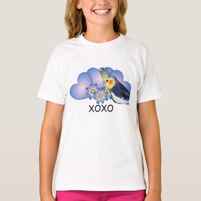 FlickaRingerT-tröja med papegojacockatielen T Shirt (Framsida)