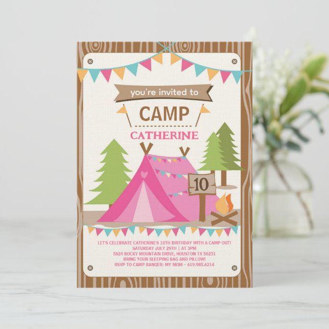 Flickarnas födelsedagsfest Camping Födelsedagsfest Inbjudningar (Stående Fram)