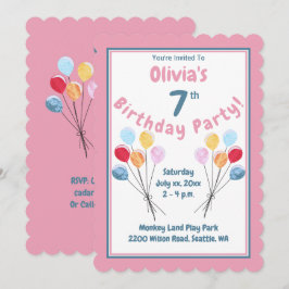 Flickarnas födelsedagsfest Rosa ballonger Inbjudningar