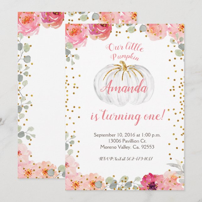 Flickarosan och guldet vår pumpa är roterande inbjudningar (Fram/baksida)