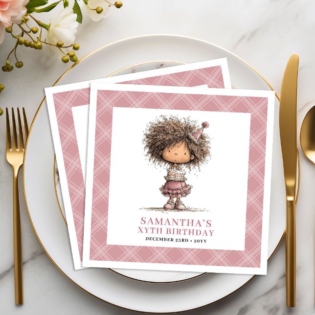 Flickars 4-års födelsedagsfest Whimsy Dammrosa Ser Pappersservett (Girls 4th Birthday Party Whimsy Dusty Pink Napkins)