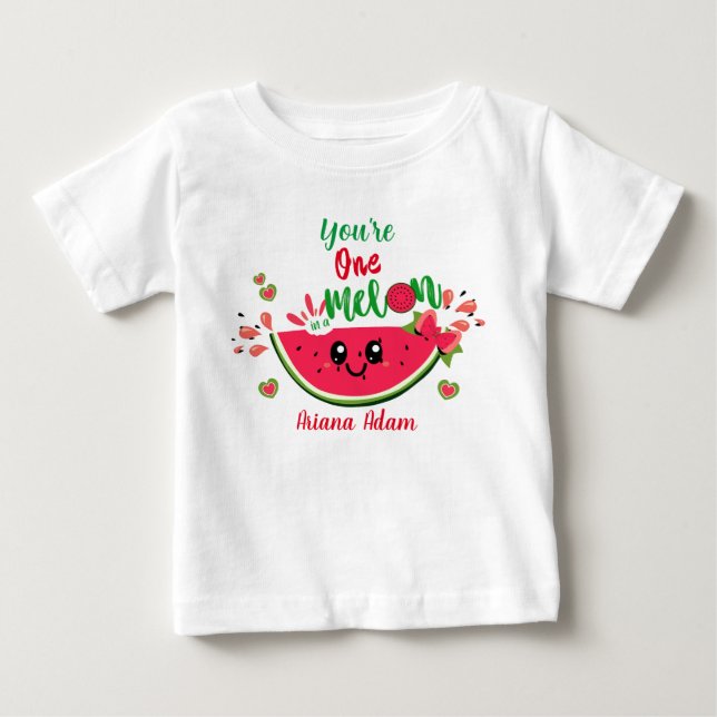  Flickas 1-årsdag Vattenmelon En i en Melon  T Shirt (Framsida)
