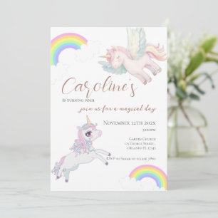 Flickas 3-årsdag, med ponny och regnbåge inbjudningar