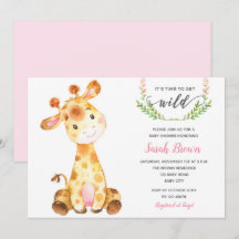 Flickas baby shower-inbjudningar (Giraff Rosa)