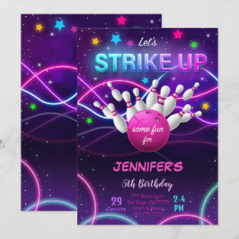 Flickas bowling födelsedagsinbjudan inbjudningar