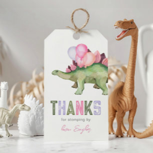 Flickas dinosaur födelsedagsfest förmånsetiketter presentetikett