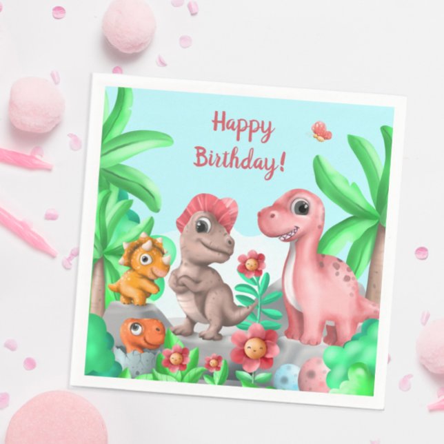 Flickas dinosauriska födelsedag pappersservett (Child''s Dinosaur Birthday Party Napkins)
