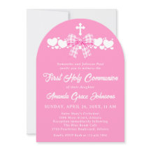 Flickas första kommunion Rosa rutig rosett