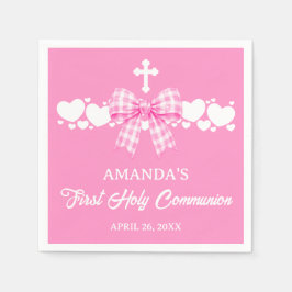 Flickas första kommunion Rosa rutigt band Pappersservett