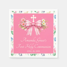 Flickas första kommunion Rosa vildblomsbåge Pappersservett