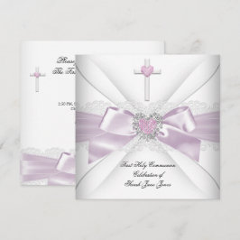 Flickas första nattvard Rosa Vitt hjärta Beställni Inbjudningar