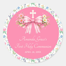 Flickas rosa vildblomsbåge första nattvarden runt klistermärke