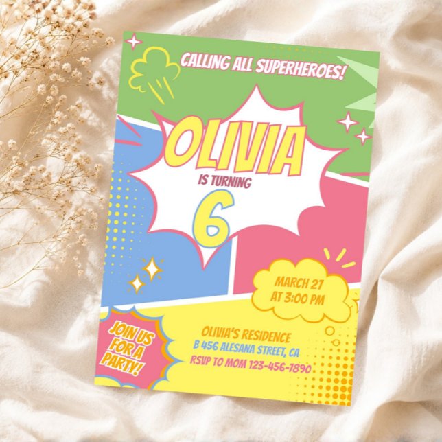 Flickas superhjälte födelsedagsinbjudan Pastell Ro Inbjudningar (Girl Superhero Birthday Invitation Pastel Pink)