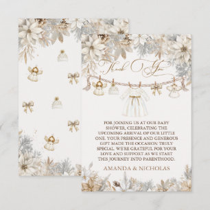 Flickas vinterblommiga baby shower tack kort