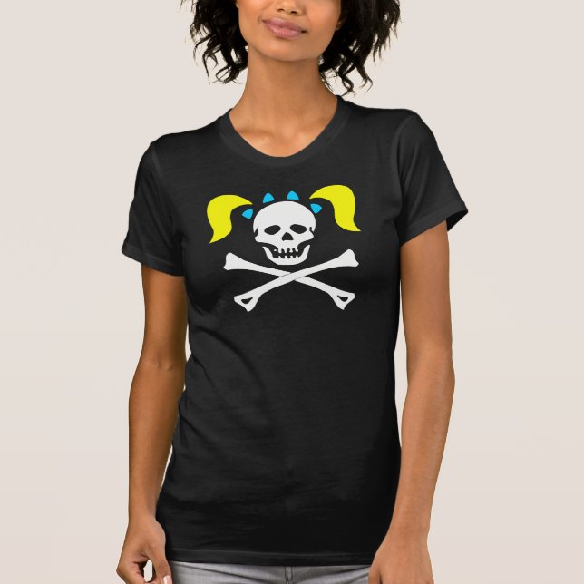 Flickaskalle & Crossbones med Pigtailsdamer T-shirt (Framsida)