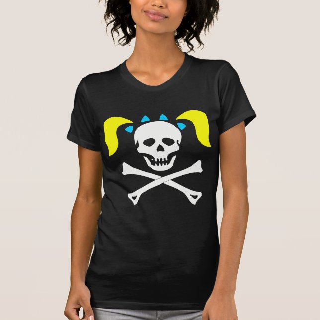 Flickaskalle & Crossbones med Pigtailsmörkkvinnan Tee (Framsida)