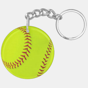 Flickasoftballdubbla sid rundakeychain