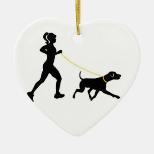 Flickaspring med henne hundprydnad julgransprydnad keramik