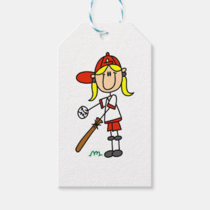 Flickastick figurbaseball upp på presentetikett