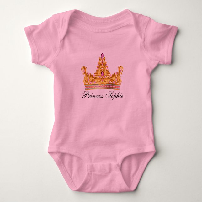 FlickaTutu Onsie för Princess Guld Tiara Rosa Tee Shirt (Framsida)