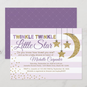 Flickbabydusch inbjudan twinkle Little star lila