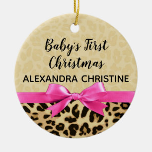 Flickbabys första julleopard Skriv ut Rosa Bow Julgransprydnad Keramik
