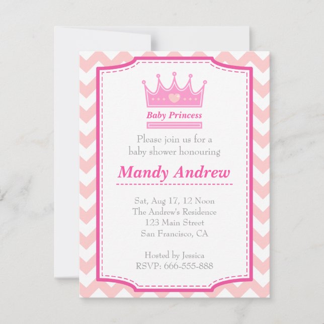 Flickbebis Baby Shower - Rosa bebisprinsessa med k Inbjudningar (Framsida)
