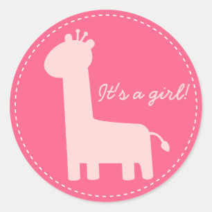 Flickbebis tillkännagivande - Rosa giraffsiluett Runt Klistermärke