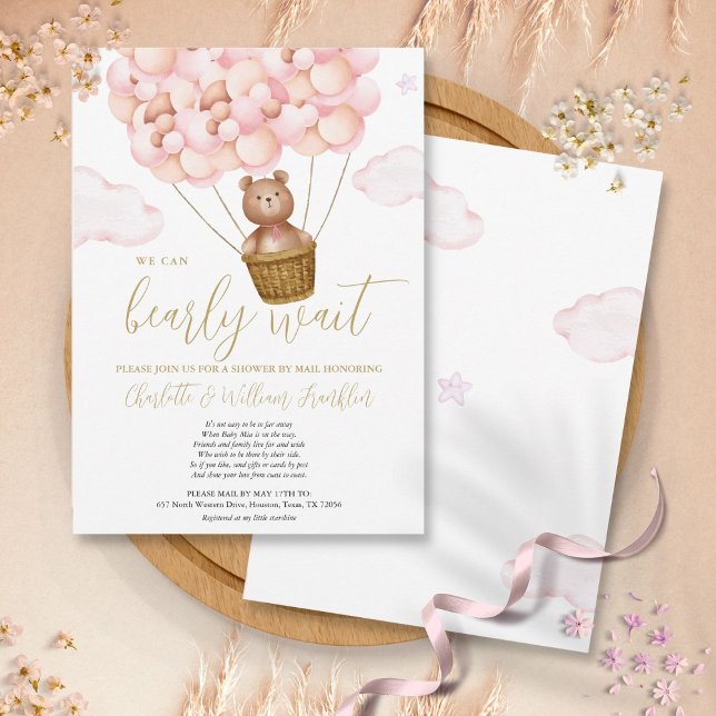 Flickbebisens baby shower via post långdistans Ted Inbjudningar (Girl Baby Shower By Mail Long Distance Teddy Bear Invitation)