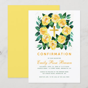 Flickbekräftelse Blommig Gul Rosenkranz Script Inbjudningar