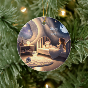 Flickbögar i månljus och vid starlight julgransprydnad keramik