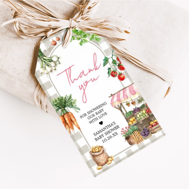 Flickböndernas marknad lokalt ökade favoritmärken presentetikett (Farmers Market Baby Shower Favor Tags )