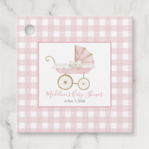 FlickCarriage Rosa Gingham Favor Taggs Gåvor Etiketter