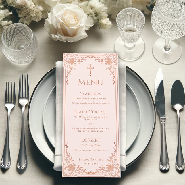 Flickdop Blush Rosa Roséguld Elegant Vintage Meny (Skapare uppladdad)