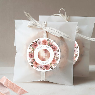 Flickdop, Rosa Guld Blommig Kuvert Sigill/Favor Runt Klistermärke